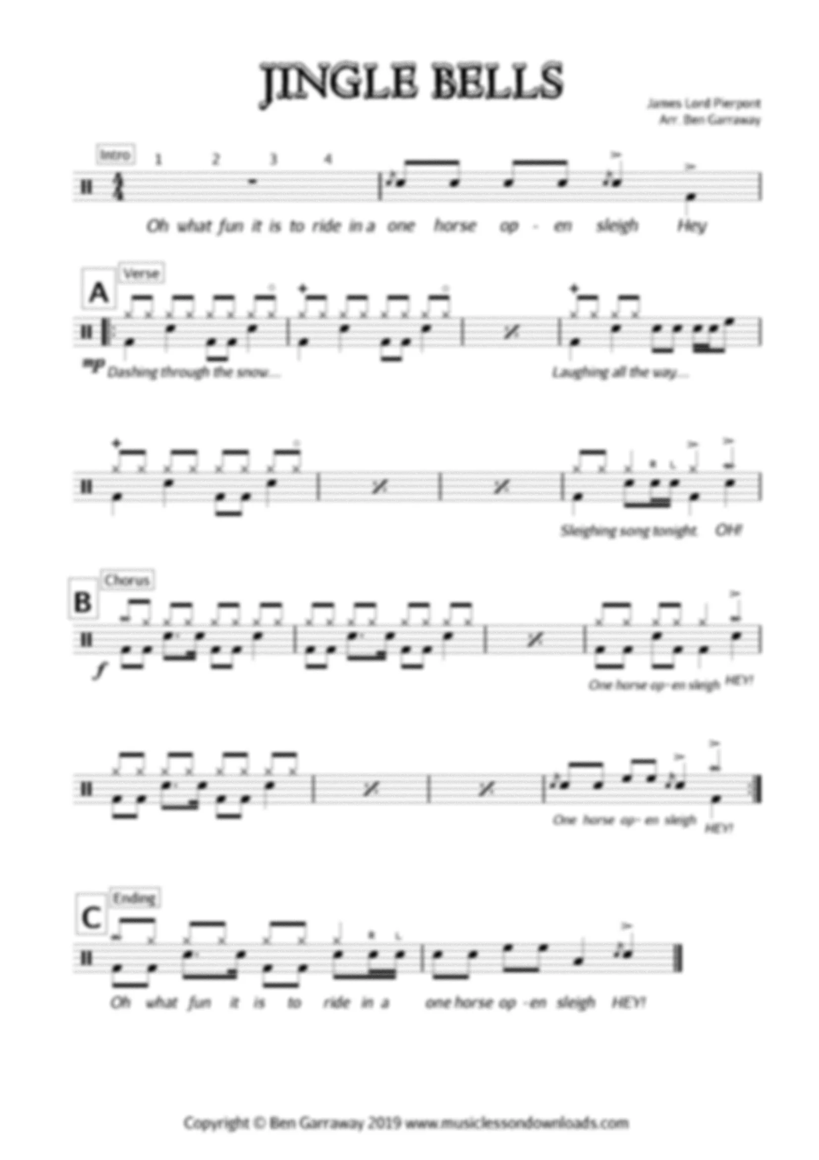 Jingle Bells - Drum Score - Grade 2