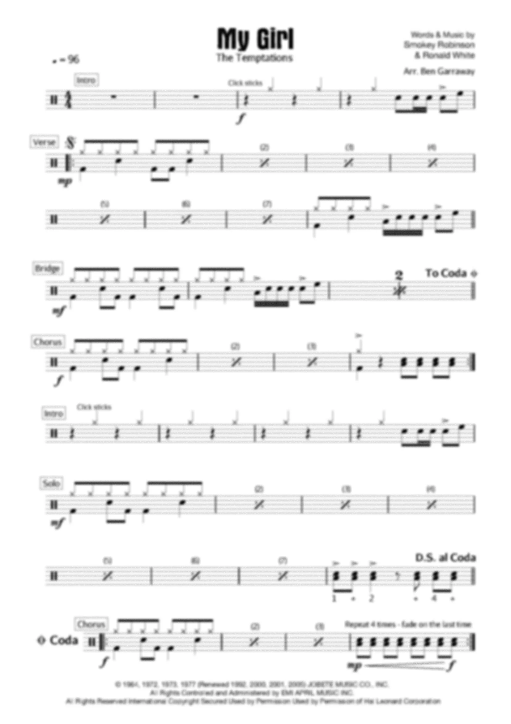 My Girl - The Temptations - Drum Score - Grade 2