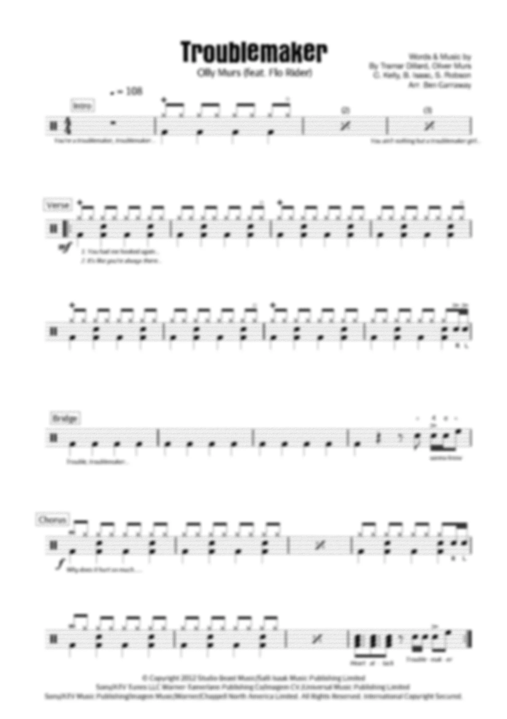 Troublemaker - Olly Murs - Drum Score - Grade 1/2