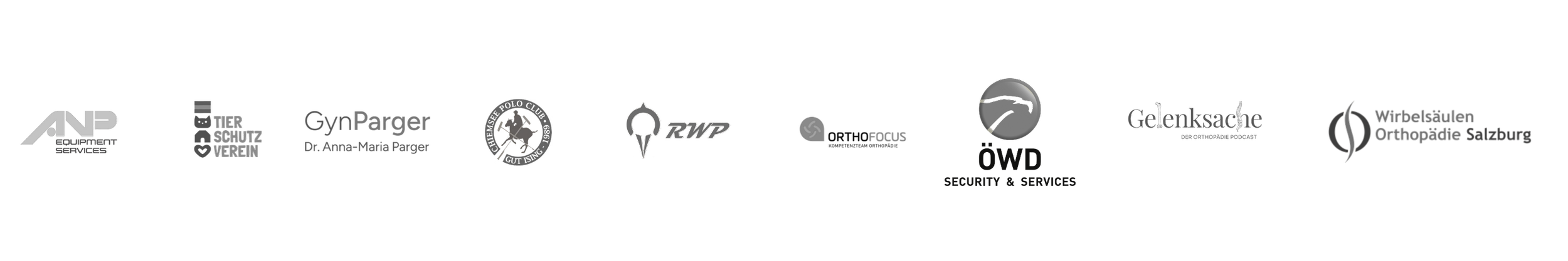 Logo-Designs verschiedener Organisationen und Unternehmen mit symbolsichen Symbolen, Texten und Linien.