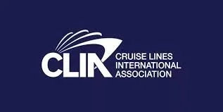 Logo of CLIA, Cruise Lines International Association, with a stylized cruise ship and waves.