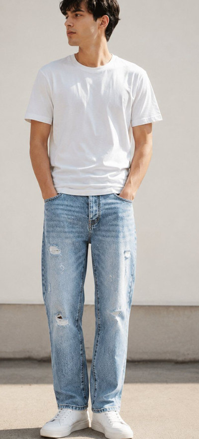 Jean Homme Signature - Denim Bleu Clair Destroy