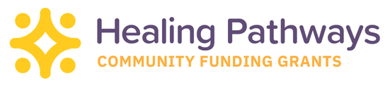 Healing Pathways Community Funding Grants logo with a yellow abstract symbol and purple and orange text
