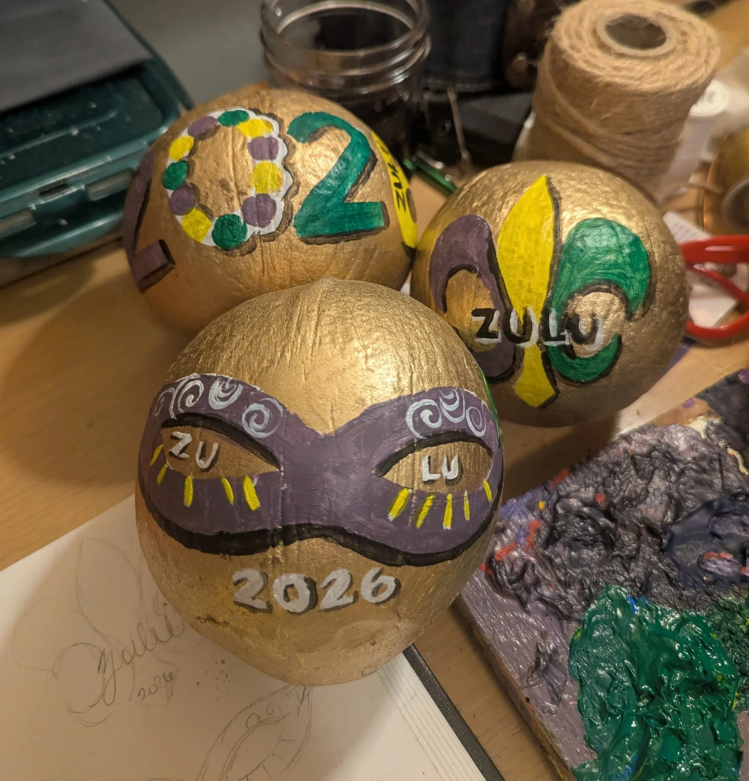 Zulu Coconuts - Gold
Acrylic on coconut
4"x4"
2026