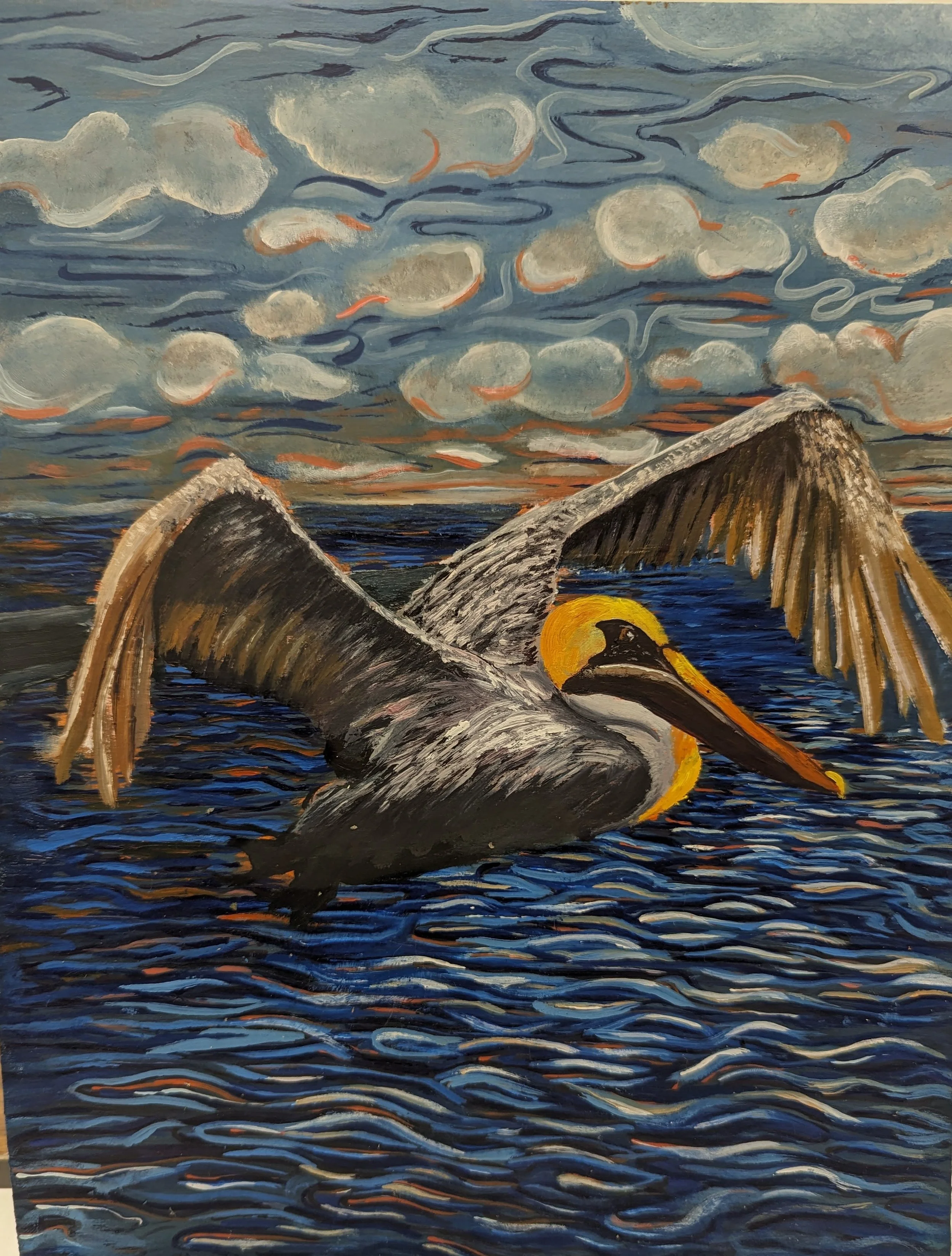 Pelican Over Lake Ponchartrain
Oil on matter board
9"x11"
2024
