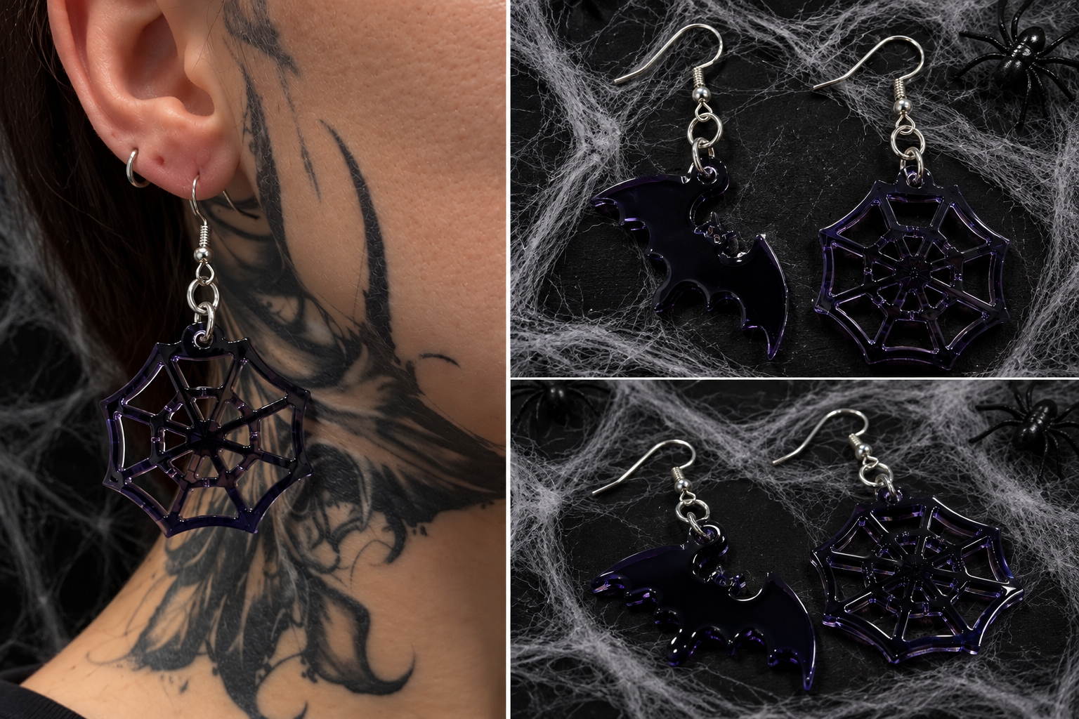 Spooky Spiderweb and Bat Earrings.png