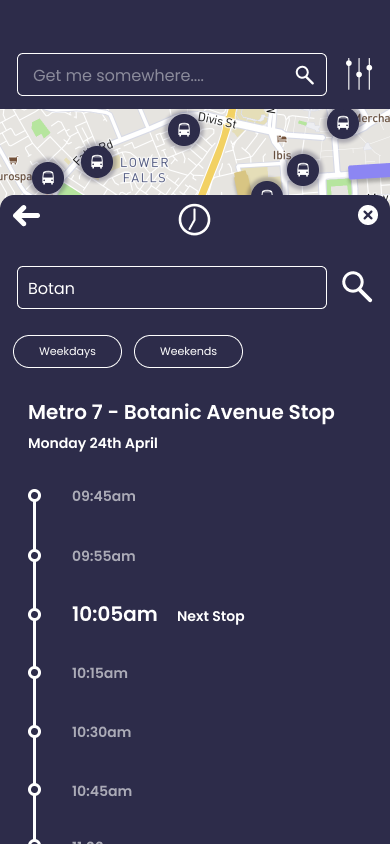 Timetable screen designed in figma