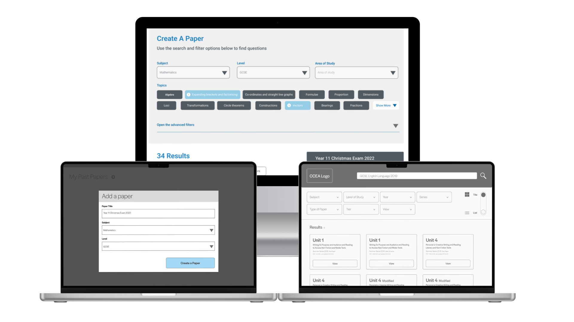 Final design image showing 3 different screens of the refined concepts displayed on laptop and desktop