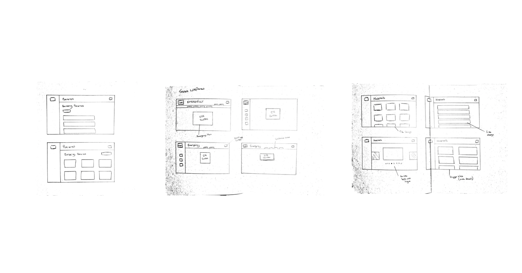 Image of 3 different wireframe sketches