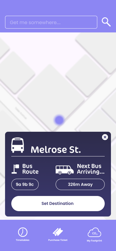 older designed screen displaying a bus stop prompt