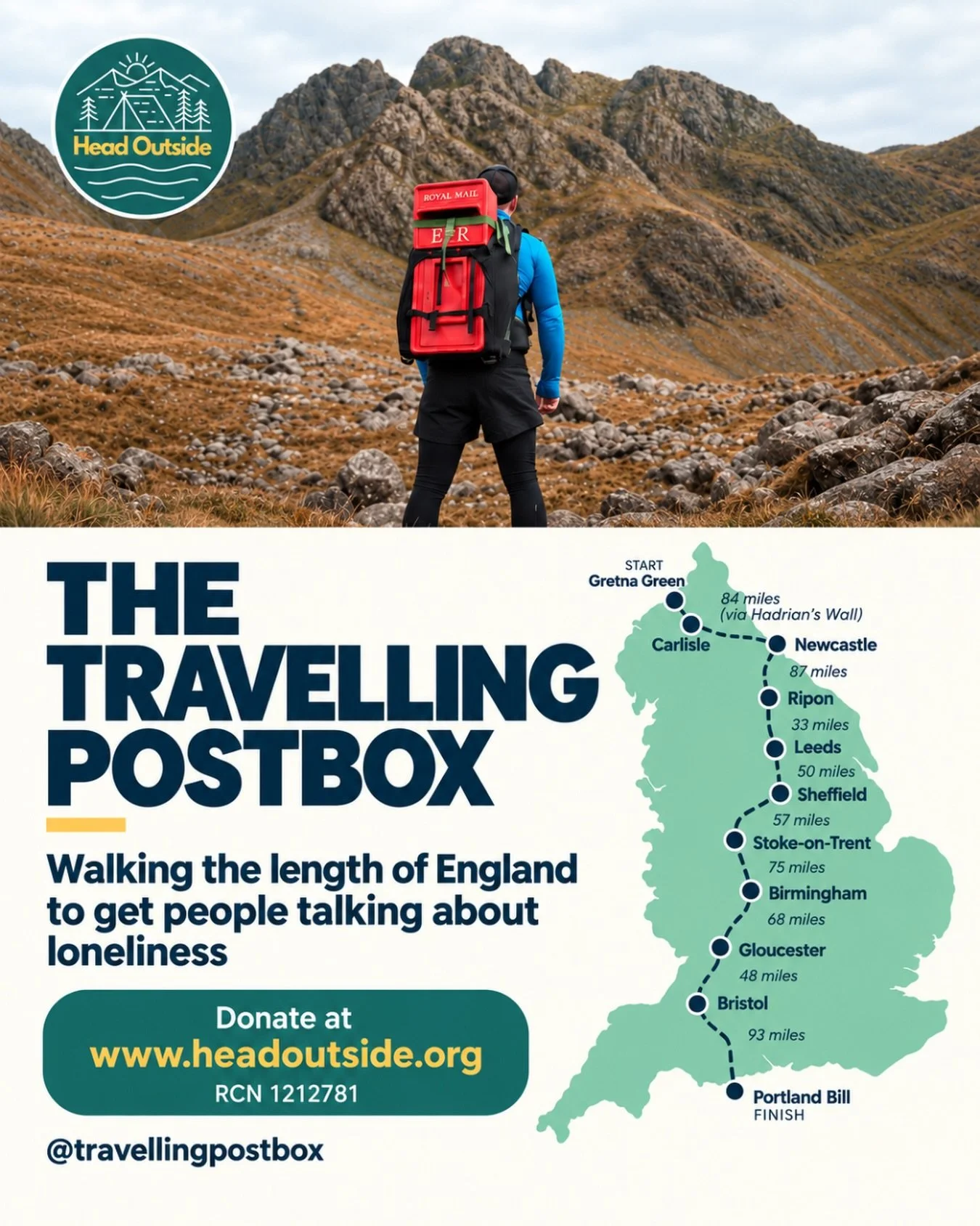 Starting tomorrow, I embark on yet another ridiculous journey, carrying my postbox the length of England from Carlisle in the north to Weymouth and Portland on the south coast.

I think this will probably be the most physically, mentally and emotiona