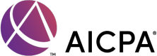 Abstract purple and black logo for the American Institute of CPAs.