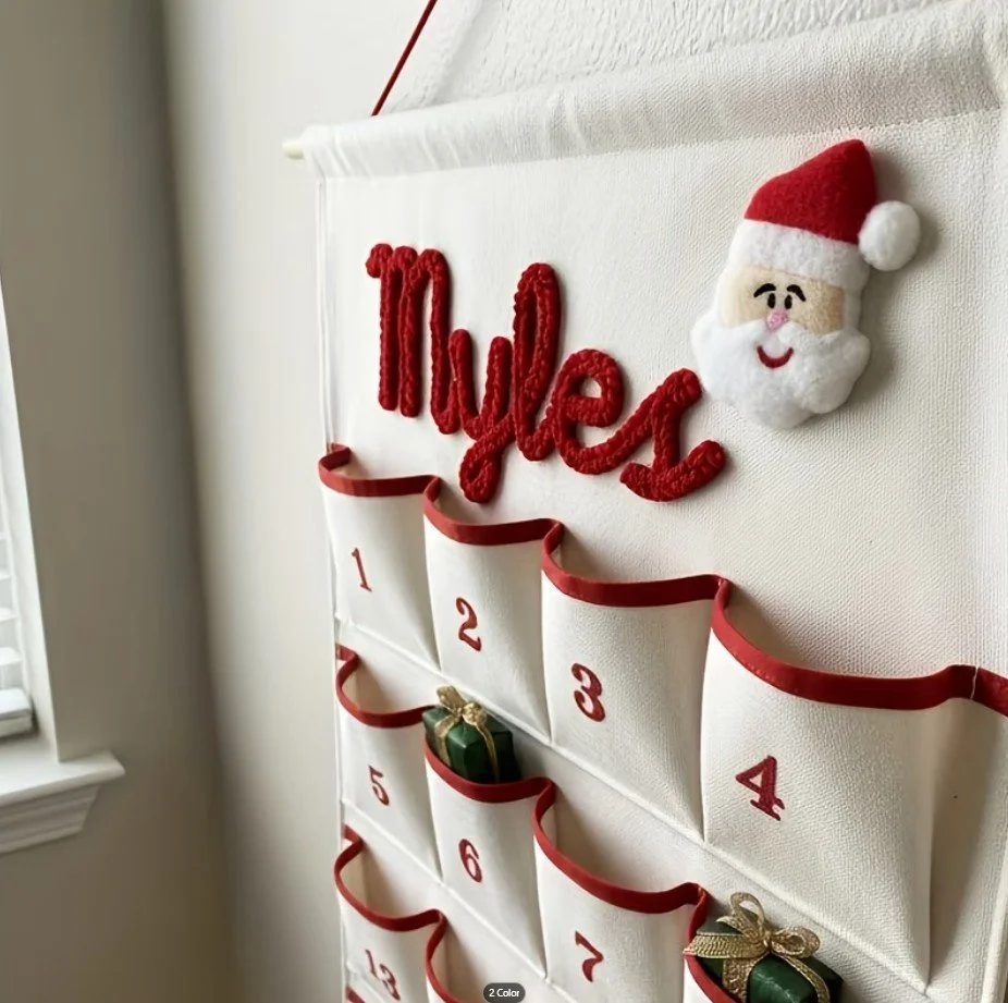 Personalised 24-Pocket Hanging Advent Calendar – Festive Name & Santa Design | Christmas 2026