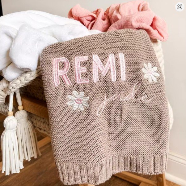 Personalised Knitted Baby Blanket | Custom Name Nursery Keepsake