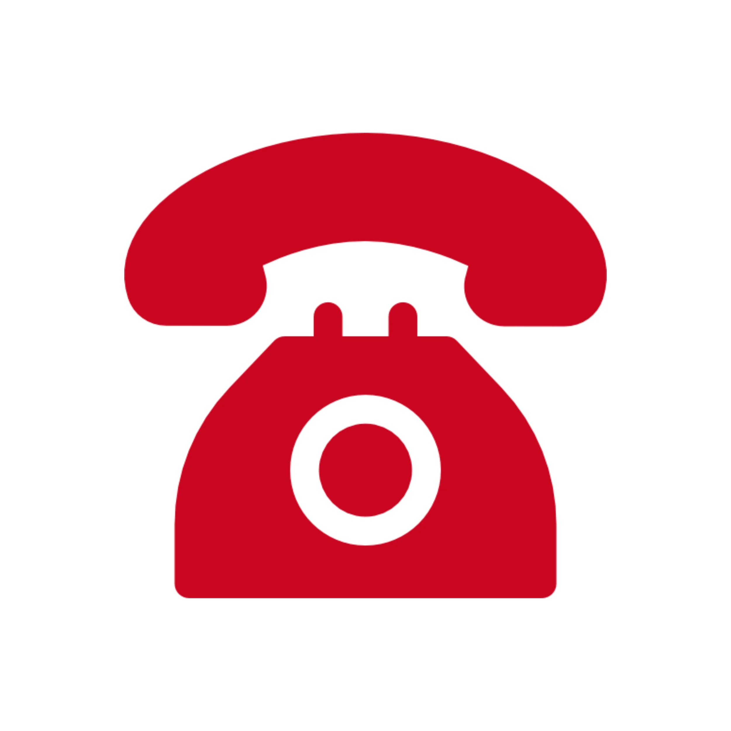Red telephone icon with white background.