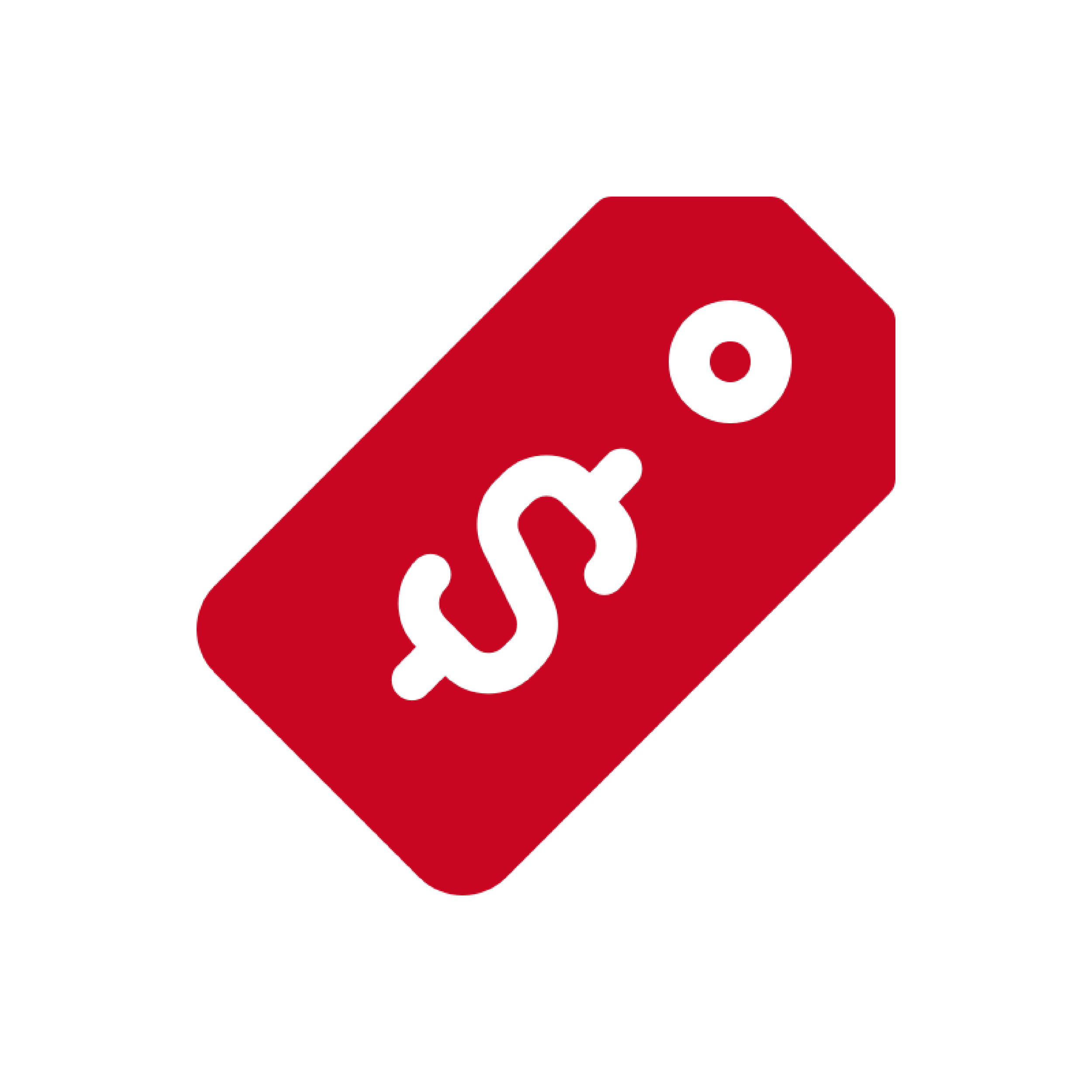 A red price tag icon on a white background.