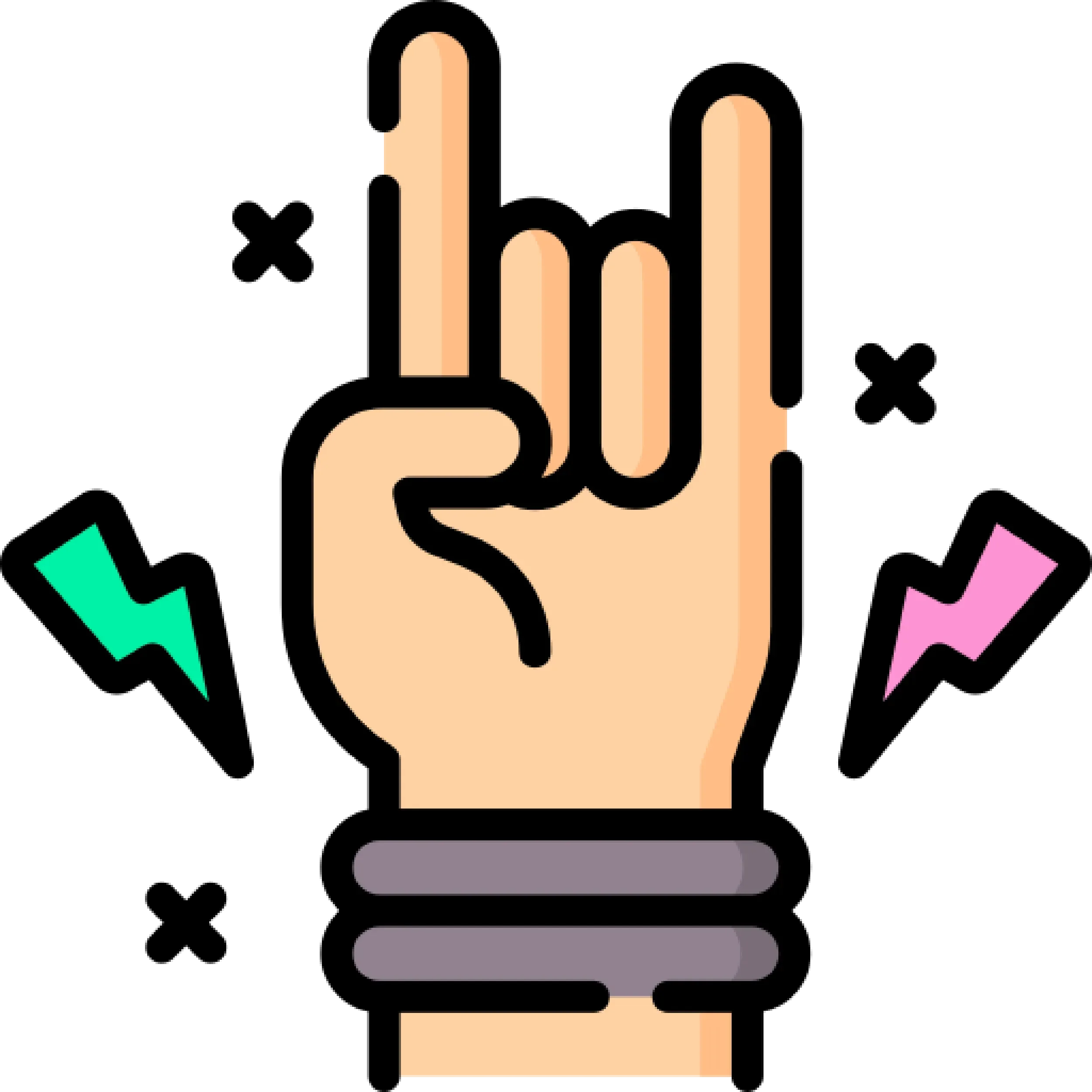 Illustration of a hand with the index finger pointing upward, surrounded by colorful confetti shapes.