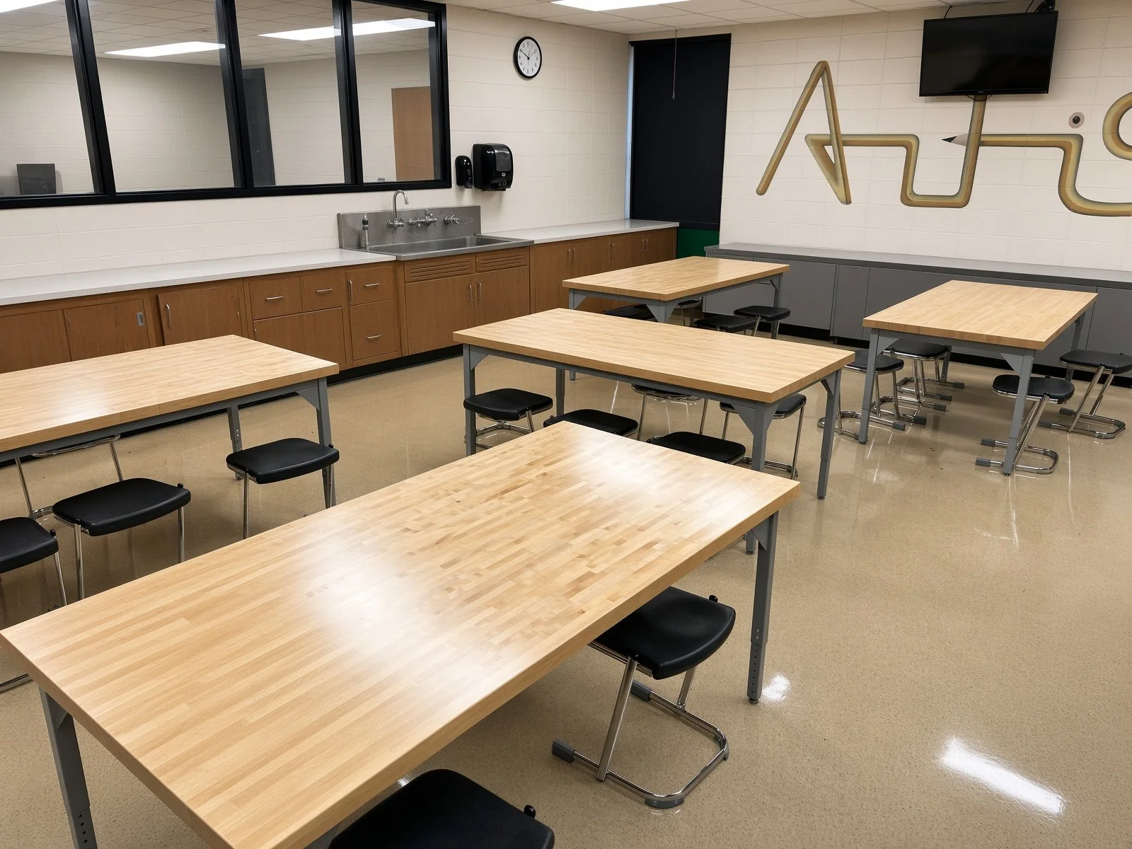 art room butcher block table installation