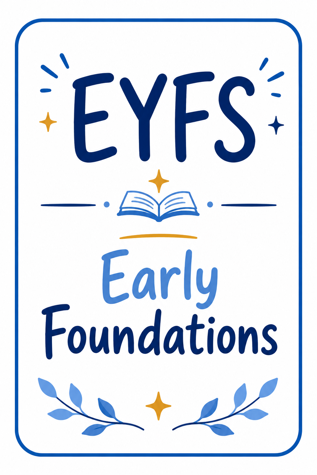 A sign for the early childhood education program called "EYES" which stands for Early Years Education Service, featuring decorative stars, an open book, and blue botanical accents.