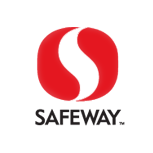 Safeway logo with red and white design and text below.