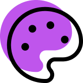Purple artist's palette with five black paint blobs