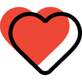 Stylized red heart with black outline