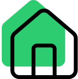 Green house icon with black outline