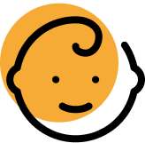Cartoon illustration of a smiling child's face with curly hair