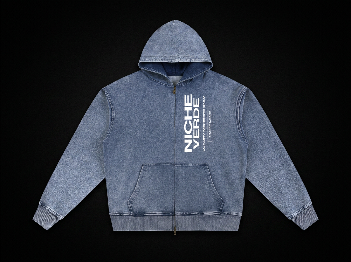 Verde Snow Wash Oversized Zip-Up Hoodie