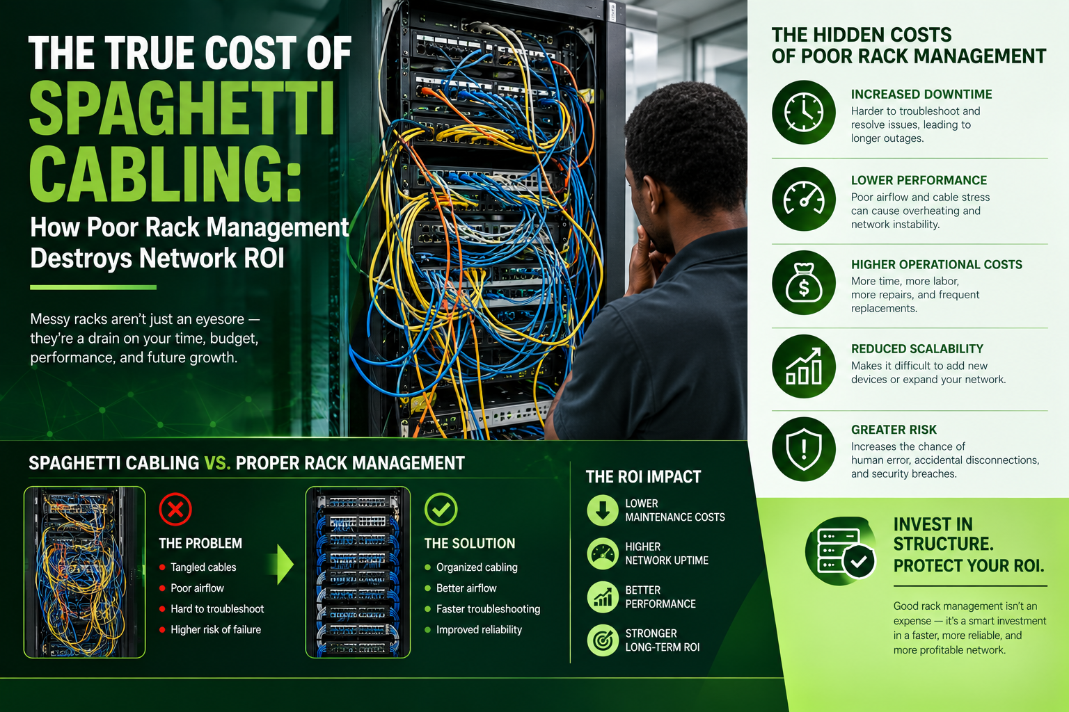 The True Cost of Spaghetti Cabling: How Poor Rack Management Destroys Network ROI
