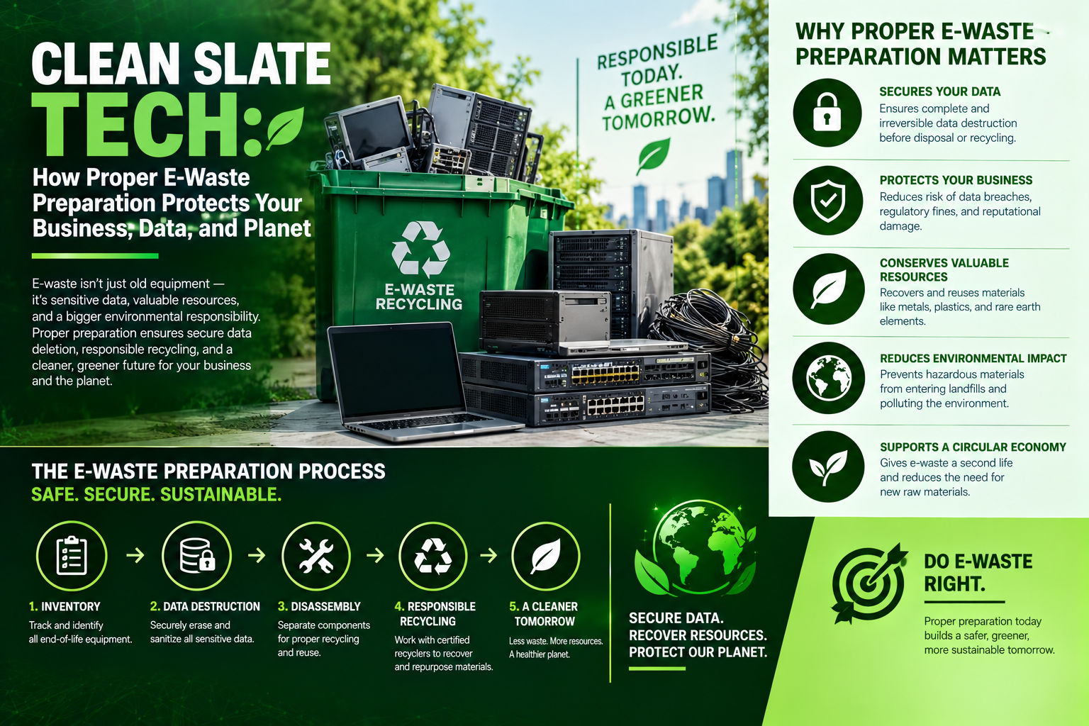 Clean Slate Tech: How Proper E-Waste Preparation Protects Your Business, Data, and Planet