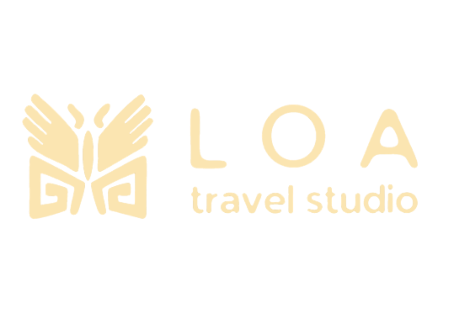 Logo for LOA Travel Studio featuring a stylized bird with outstretched wings made of symmetrical lines and the words 'LOA travel studio' in beige against a black background.