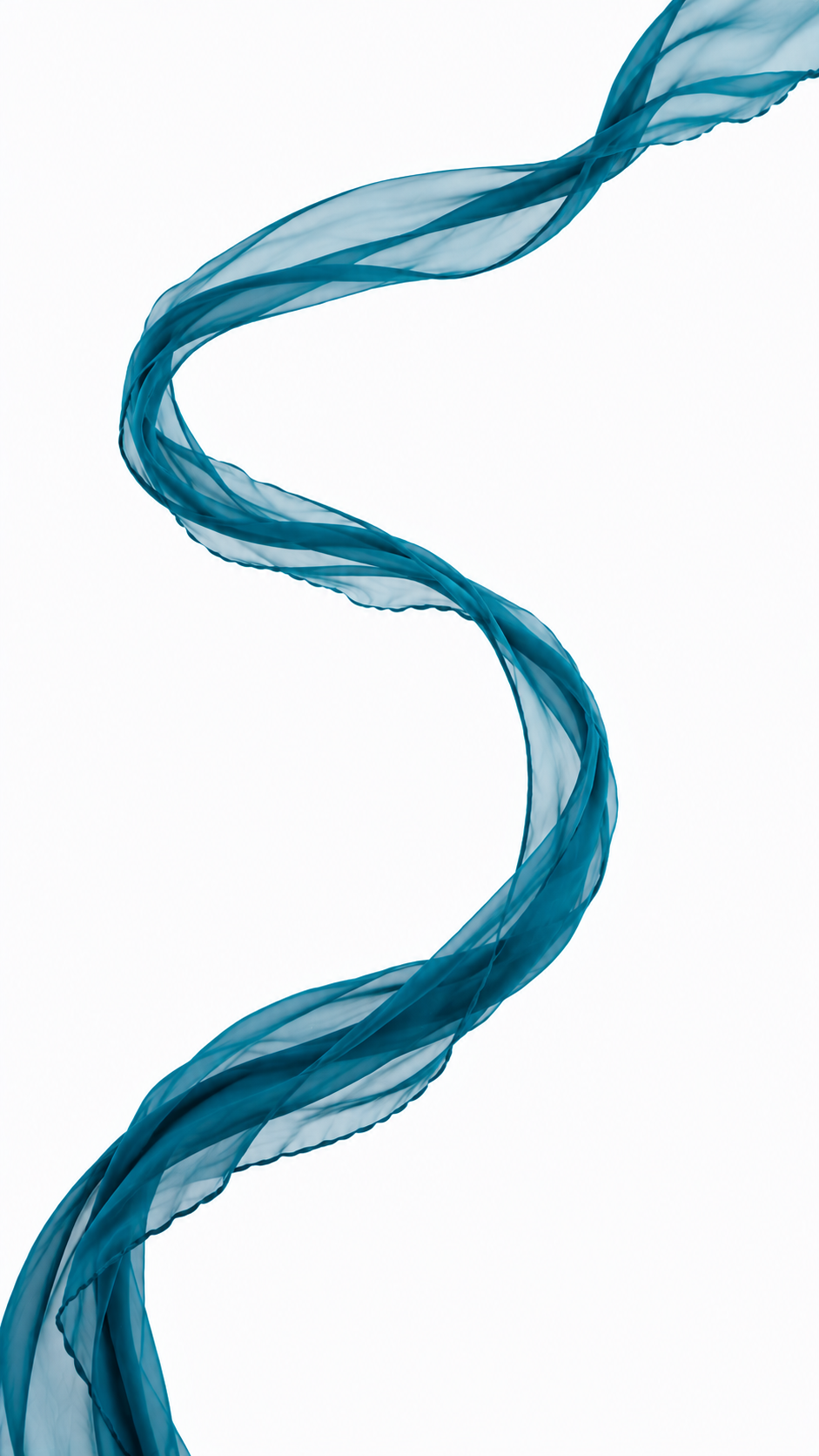 Eine digitale Illustration eines geschwungenen, halbtransparenten blauen Bandes oder Stoffes vor einem weißen Hintergrund.