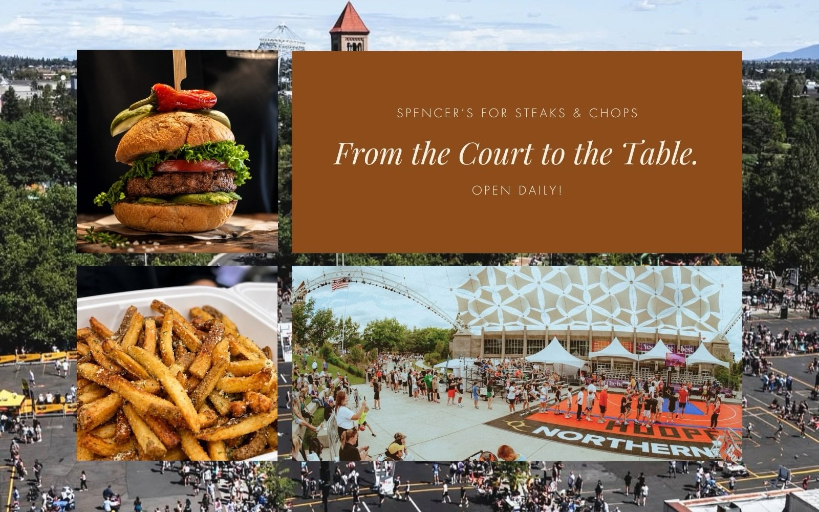 Heading downtown for Hoopfest this year? Stop by Spencer&rsquo;s and enjoy a great meal or a drink in between games or after the final buzzer! 🏀🥩

📍Located inside the DoubleTree by Hilton Spokane City Center
📸 Hoopfest photos courtesy of @spokane