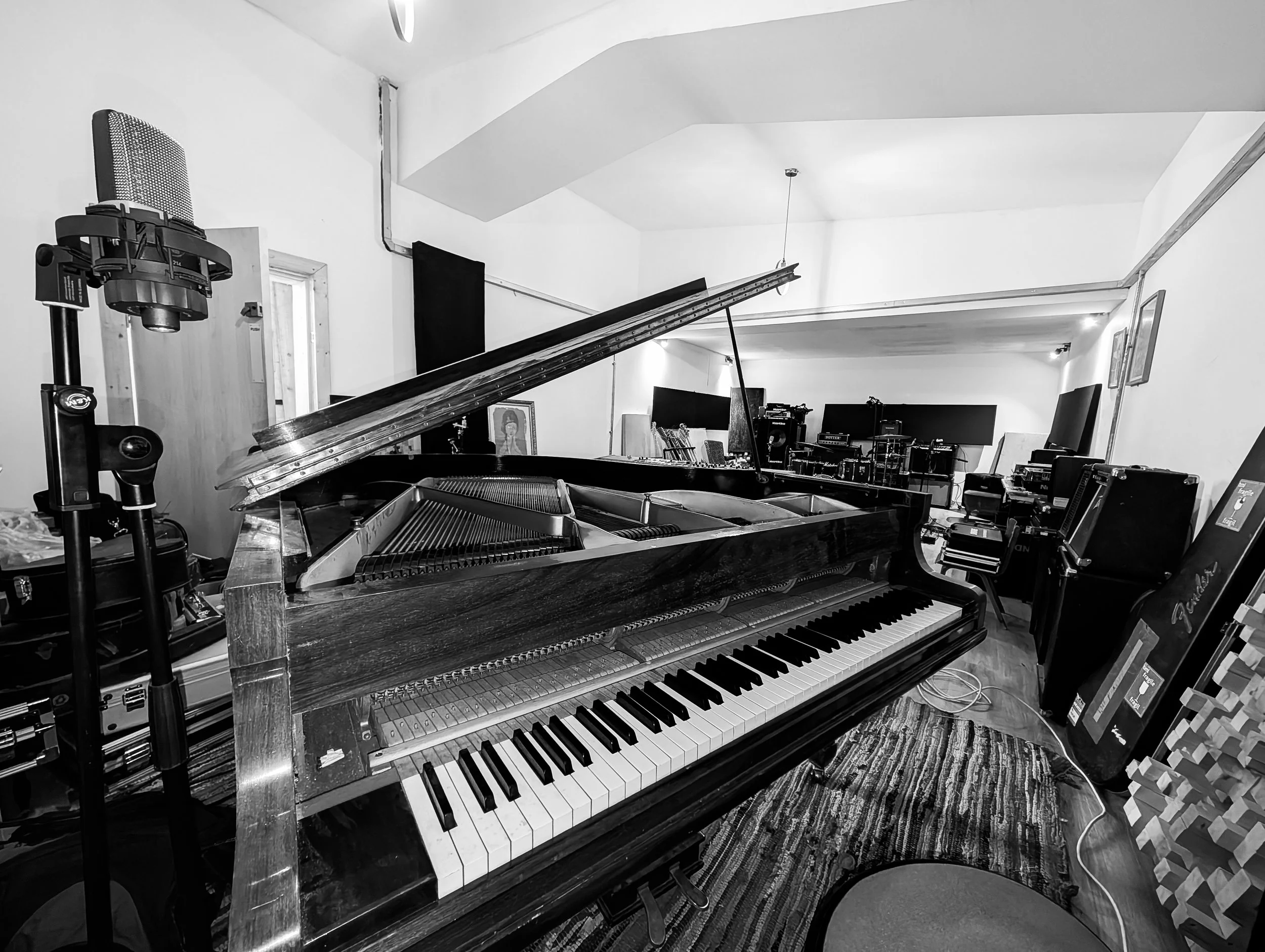 The grand piano in the live room