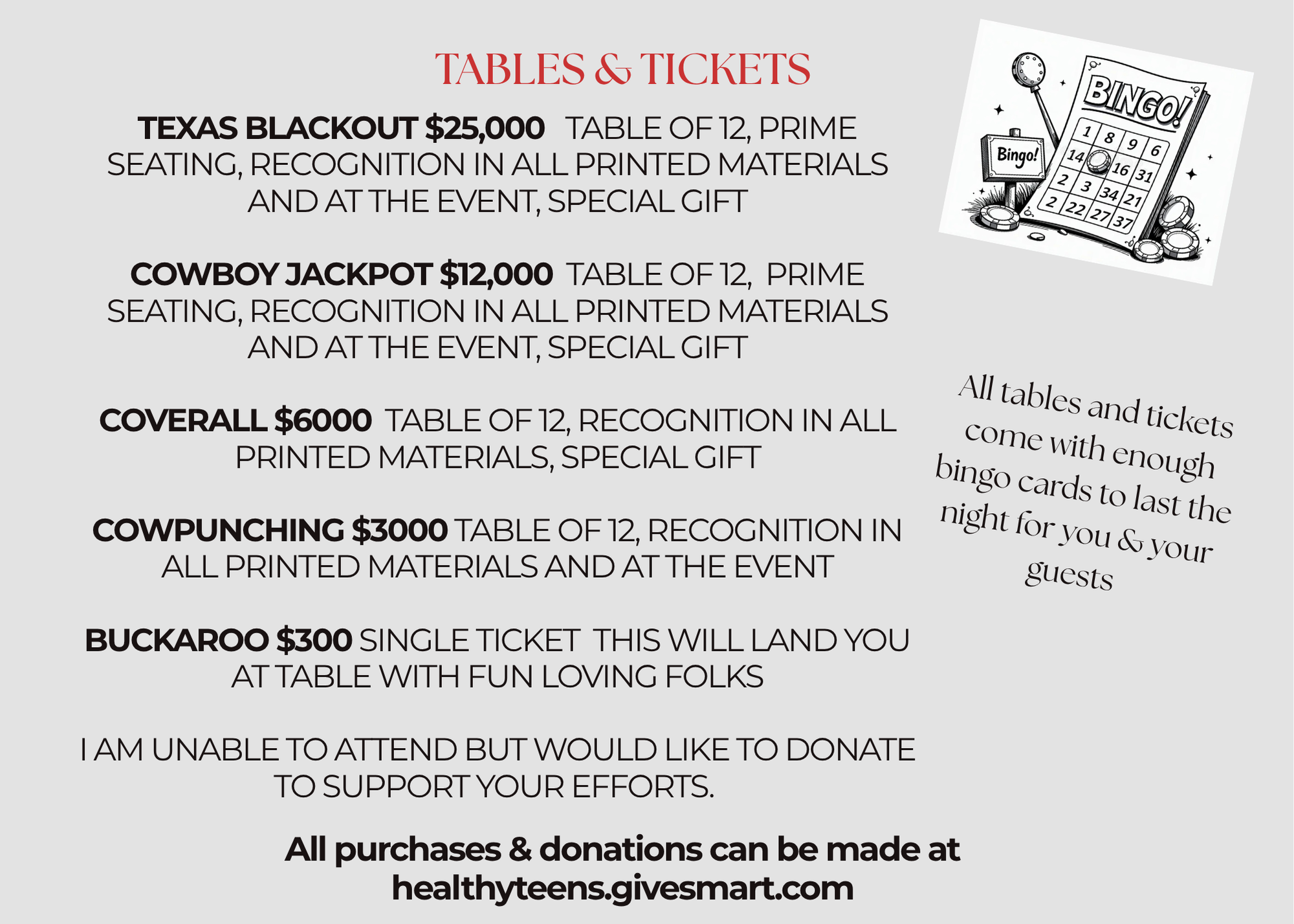 2026 Fundraiser Ticket Information