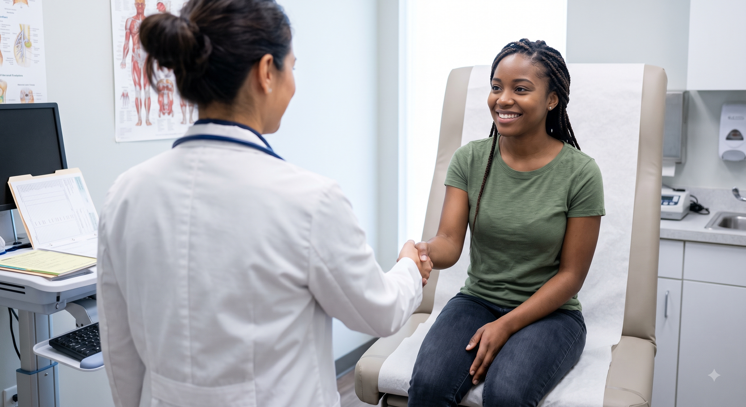 Teen in an exam room meeting a doctor