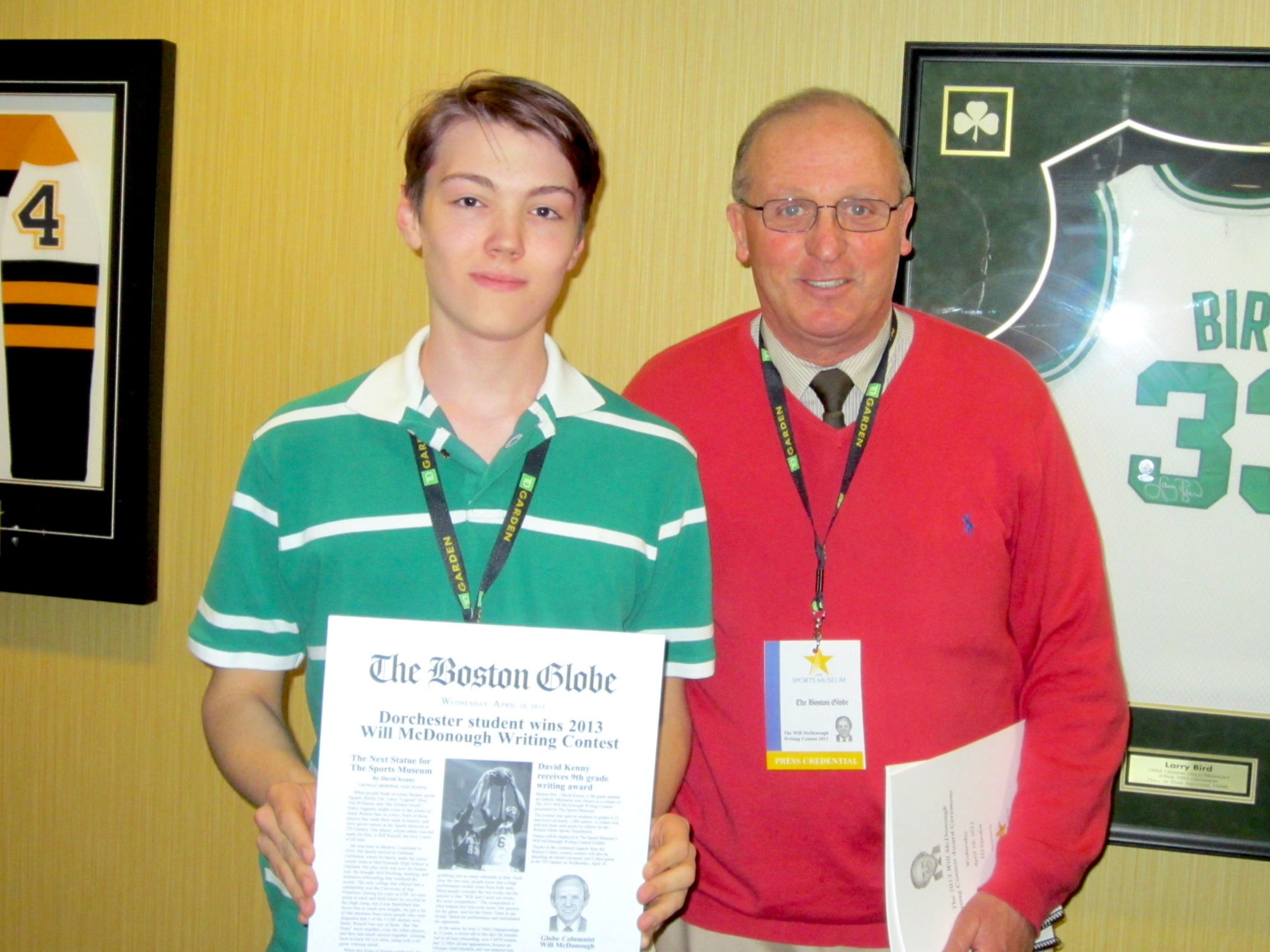 Here I am in freshman year of high school winning the "Will McDonough Writing Contest" at TD Garden for my piece on Celtics Legend, Bill Russell.  I was even featured in a local Dorchester newspaper!  (2013)