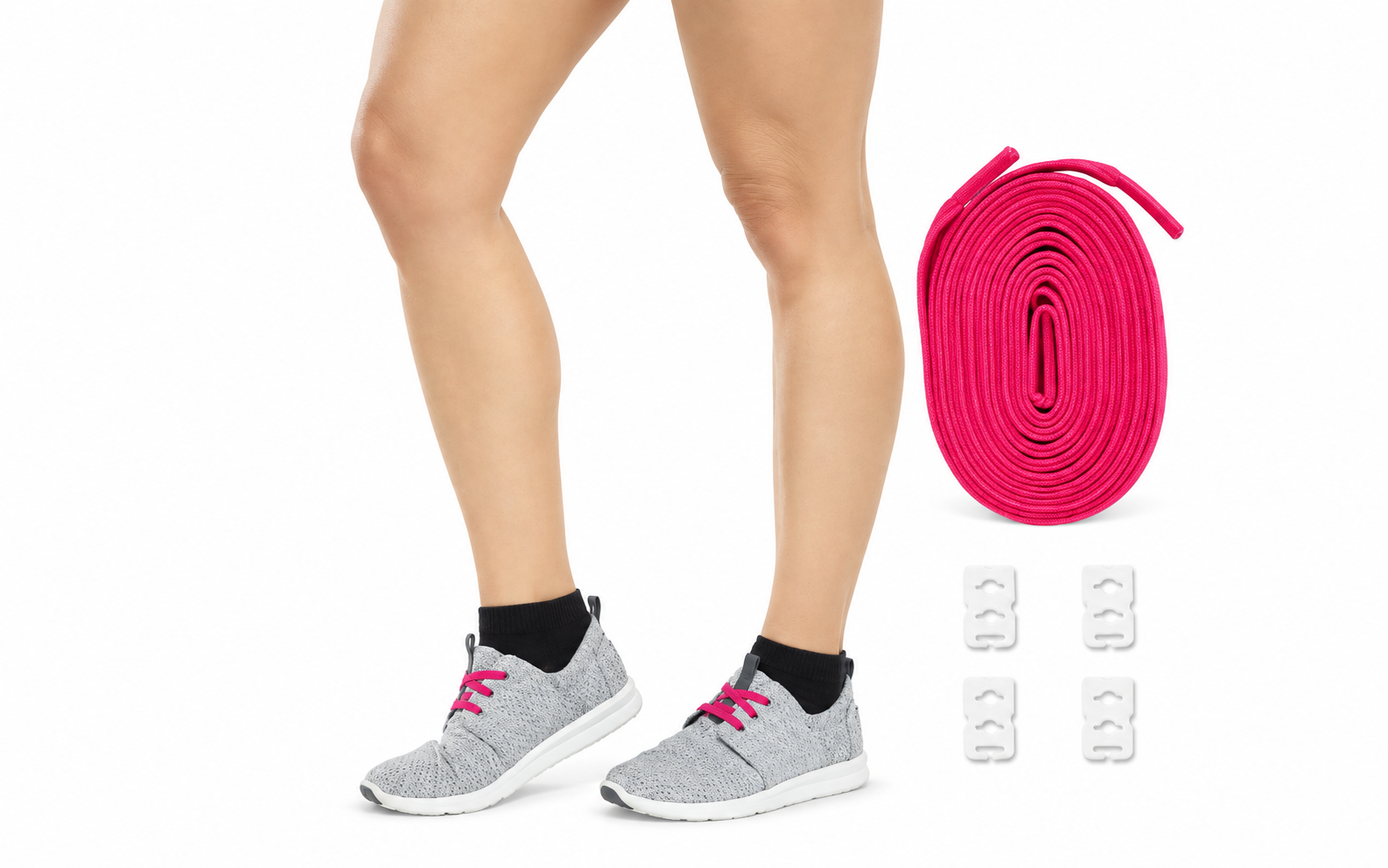 Elastic Shoelaces with No-Tie Clips: Two-Pair Set