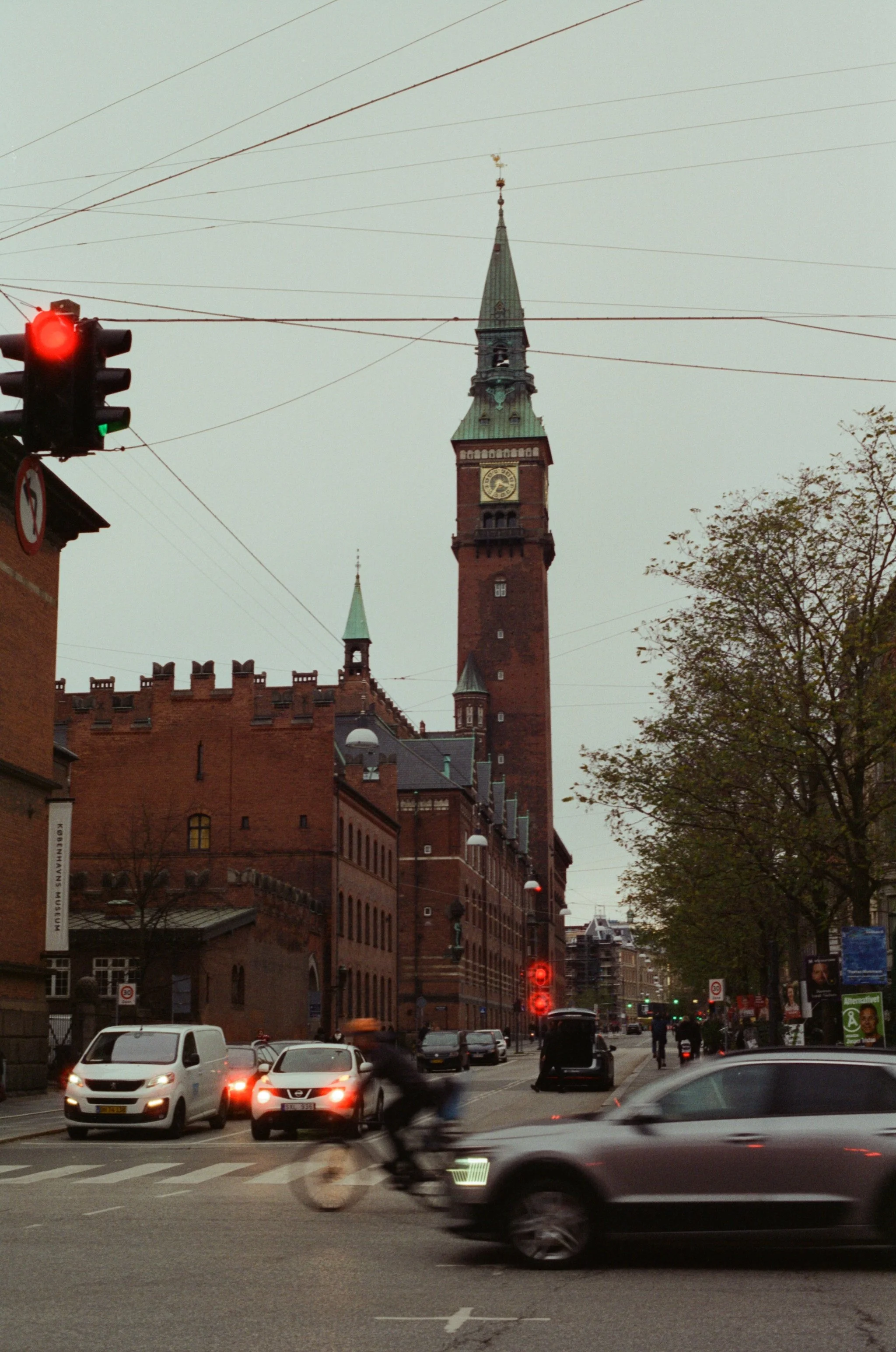Film photograph captures a dreary November day in Vesterbro, Copenhagen, Denmark.
