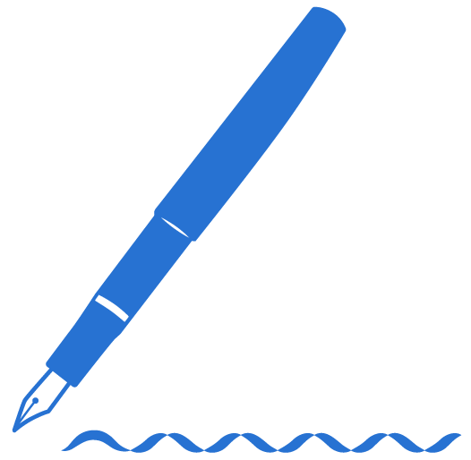 Blue fountain pen writing a wavy line.