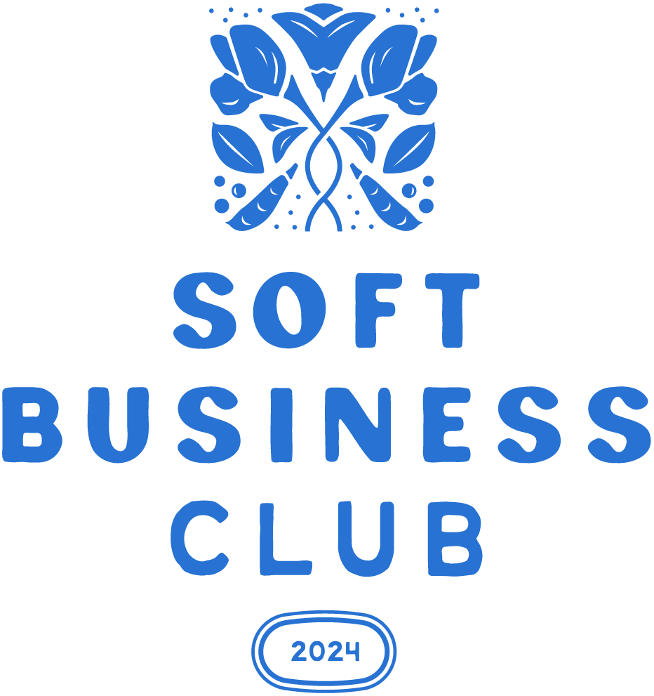 Blue floral logo above the text 'Soft Business Club 2024'