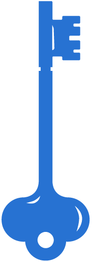 A blue illustration of a key with a round handle and a rectangular shaft.