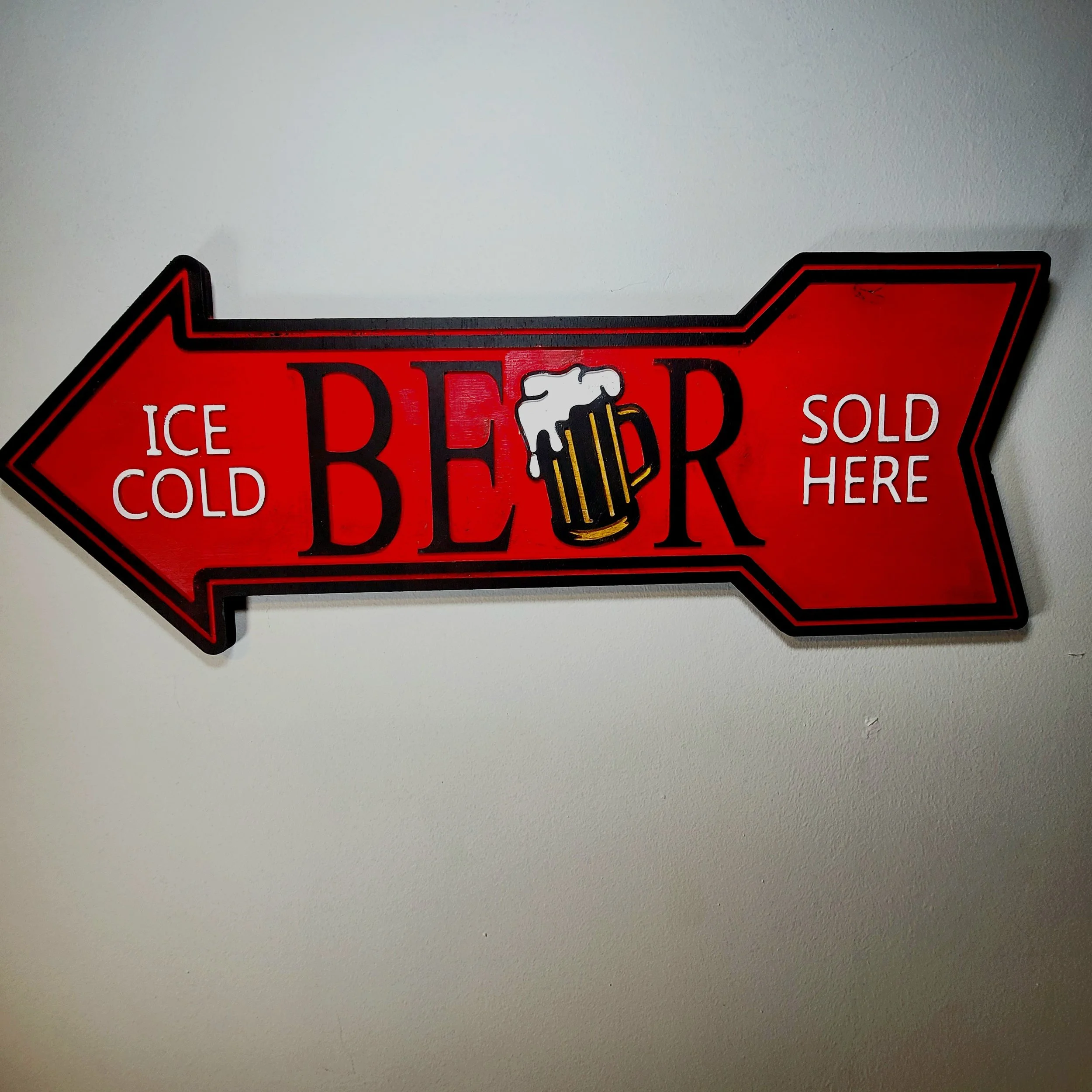 Ice Cold Beer Arrow Wood Sign