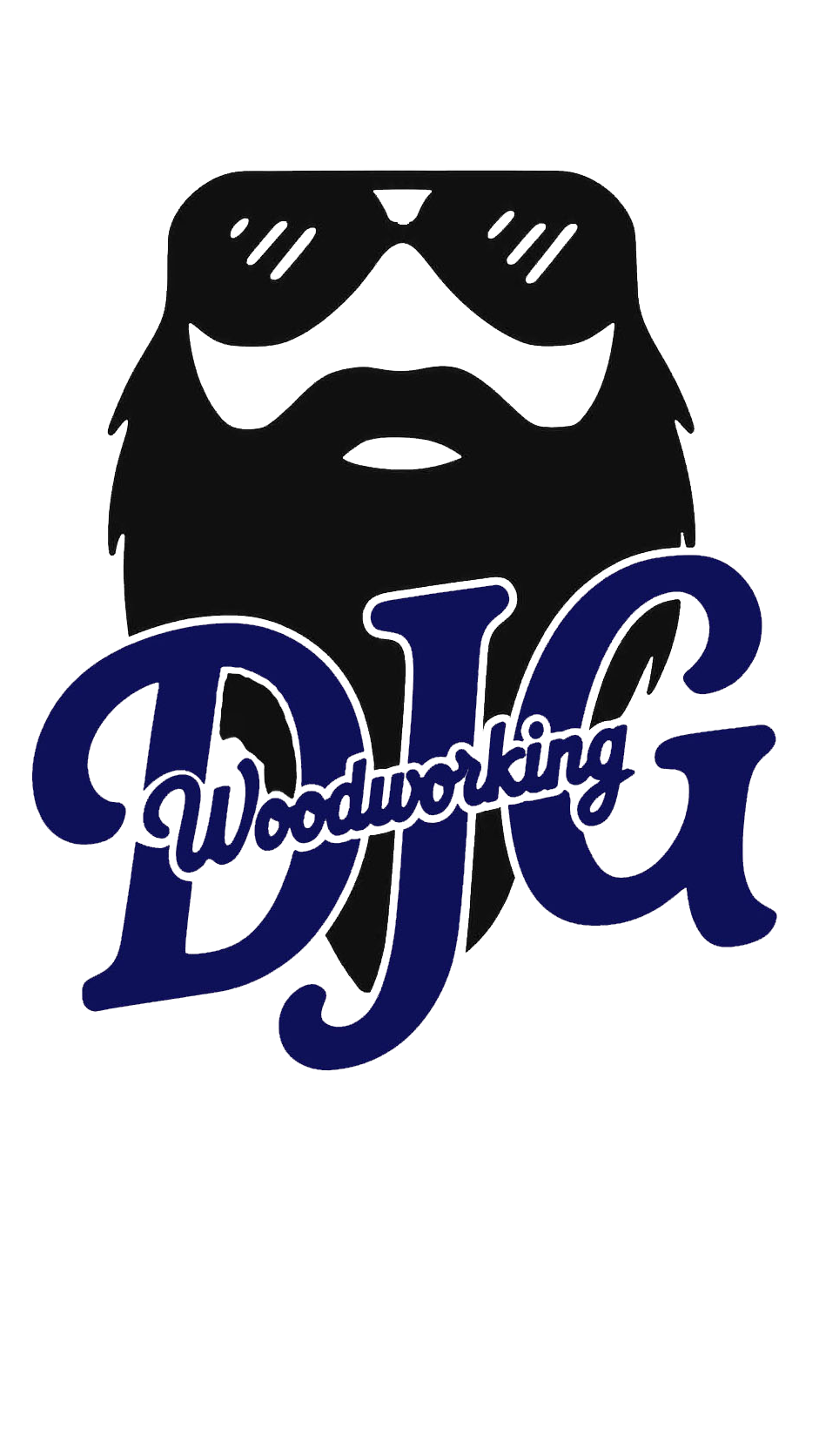Logo featuring a stylized drawing of a bearded man's face wearing sunglasses, with the words "DJ C" and "Woodworking" written in a decorative font.