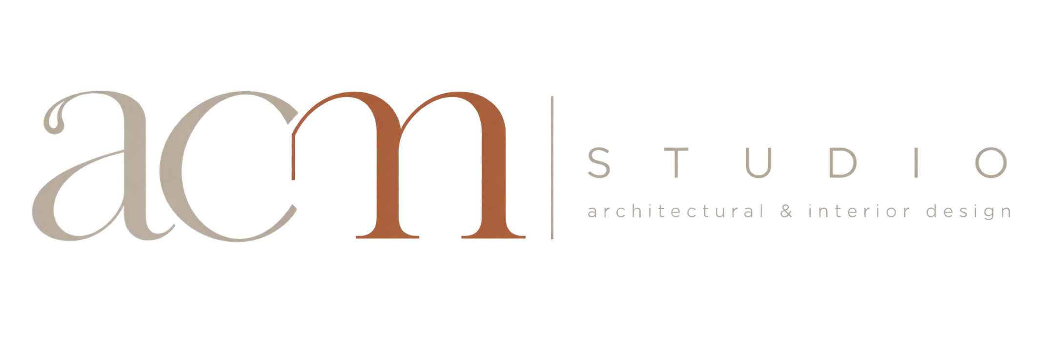 Logo for a company called 'acm Studio' with the tagline 'architecture & interior design' and a red and black background.