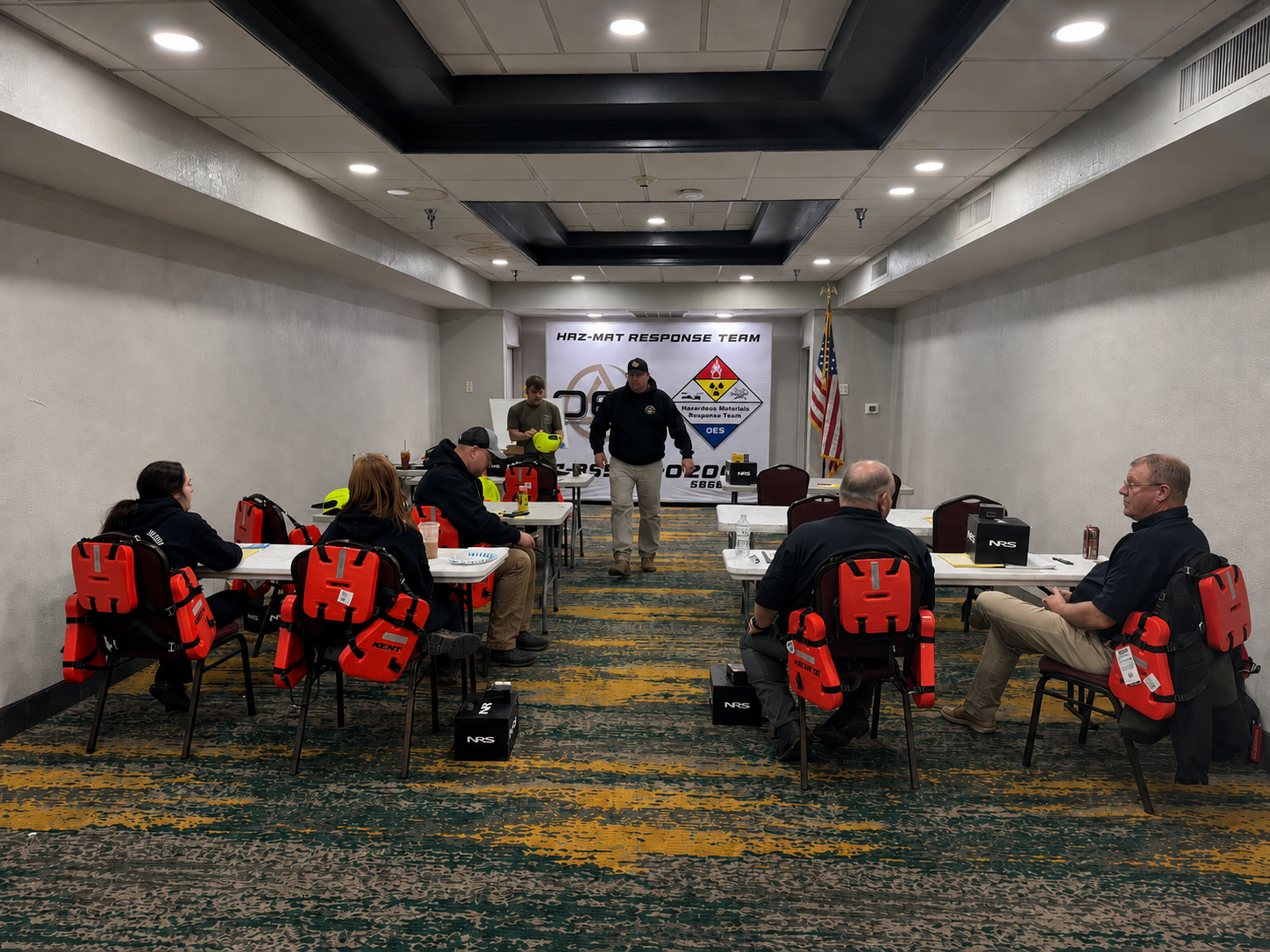 OES hazmat response team participating in environmental safety and field training.