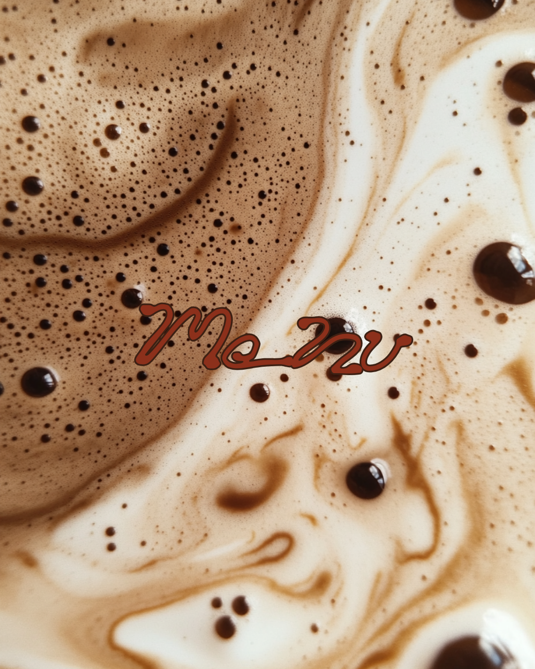 Swirled coffee and milk, with the word "Menu" written on top.
