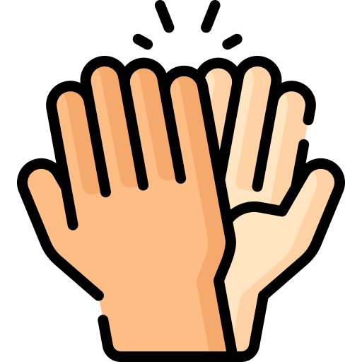 Two raised hands, one with darker skin tone and one with lighter skin tone, high-fiving against a black background.