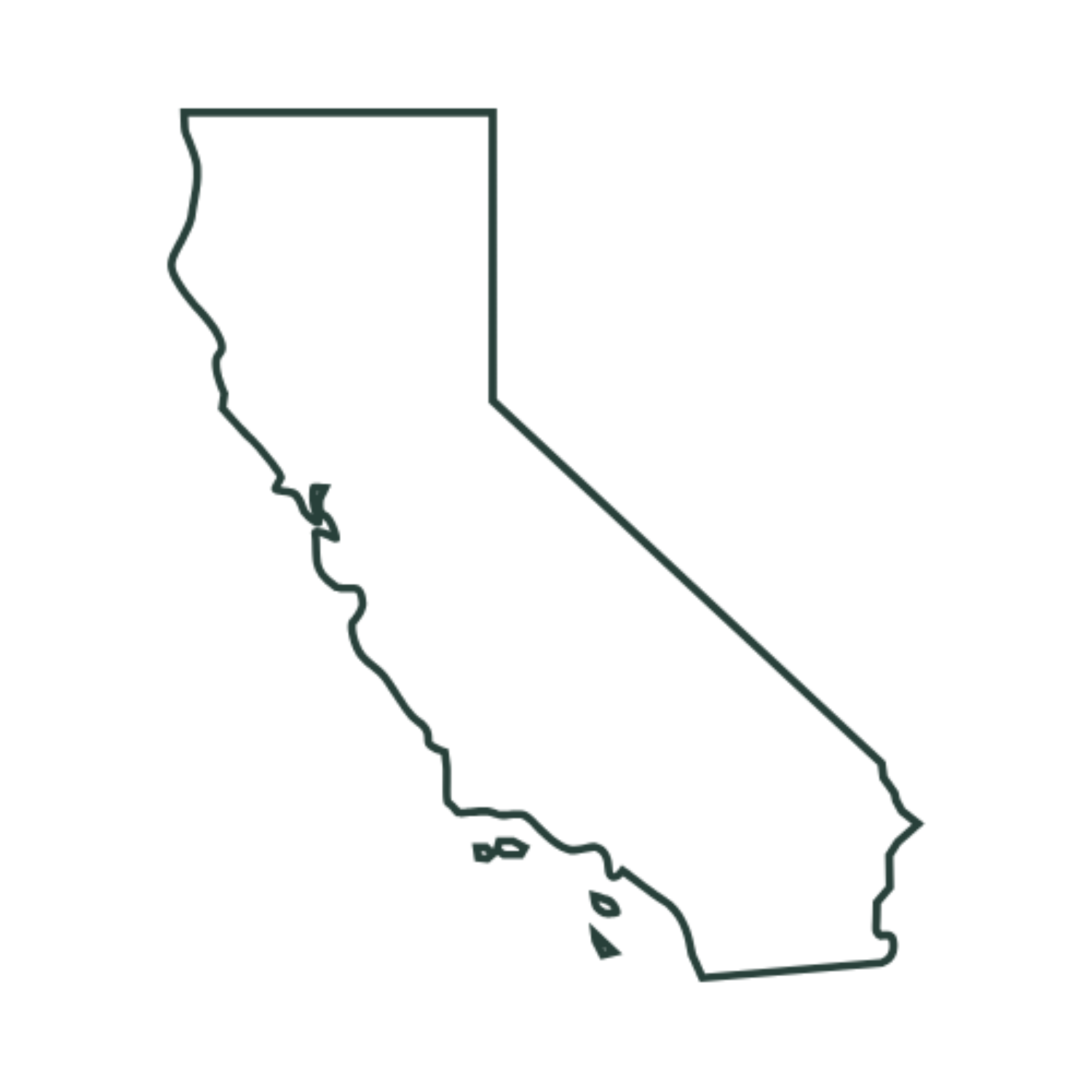 Dark green outline map of the state of California